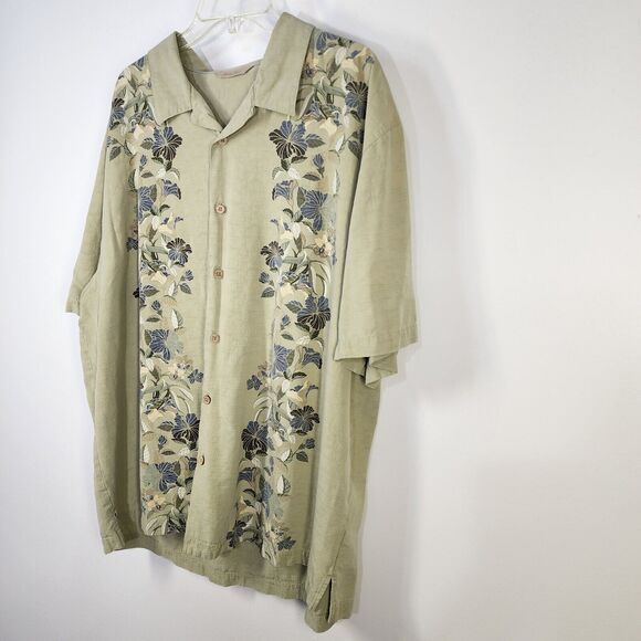 Paradise Collection Shirt Mens XXL Green Floral 100% Silk Button Hawaiian Beach - Picture 6 of 11